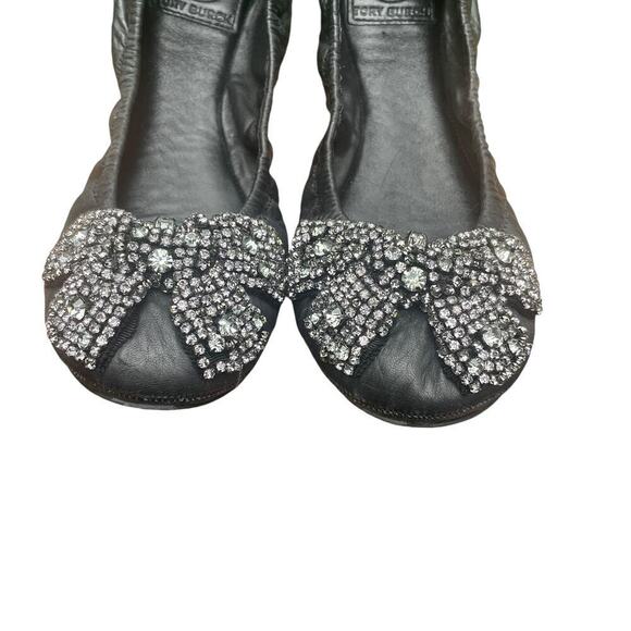 Tory Burch Eddie Black Jeweled-Bow Ballet Flats - Size 8 1/2 - Picture 13 of 16